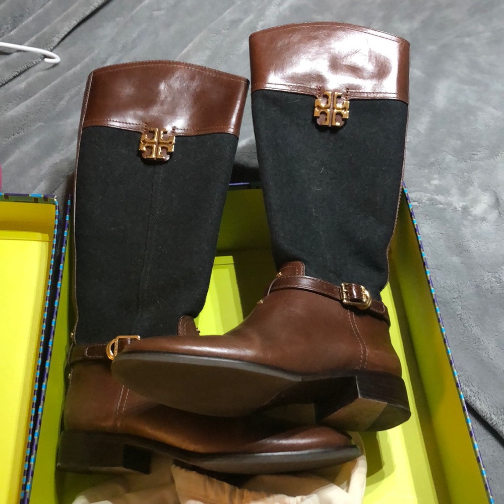 Tory Burch brown and gray boots